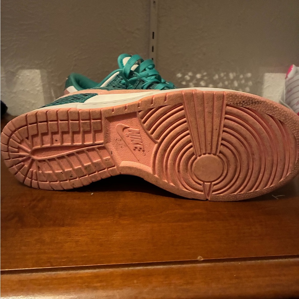 Nike Dunk Low Sneakers with Snake-Print Panels and Baby Pink Swish - Picture 2 of 3
